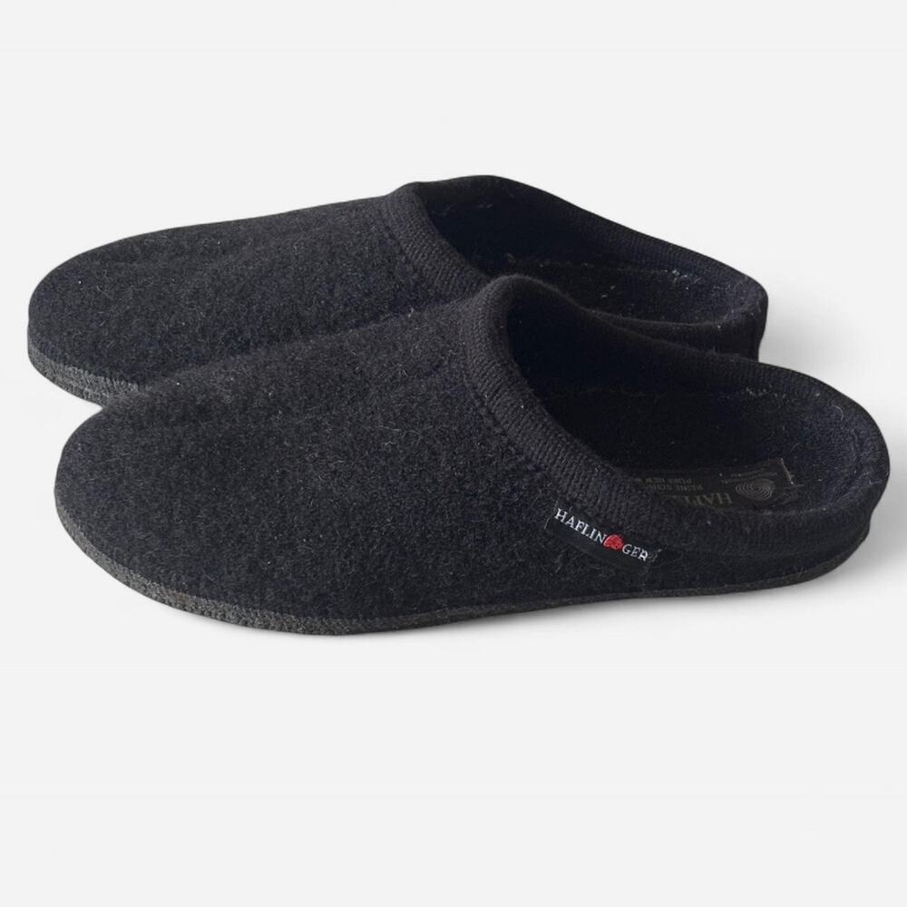 Haflinger AS Classic Boiled Wool Slippers Black Size 37 US Women 6-6.5 Soft Sole